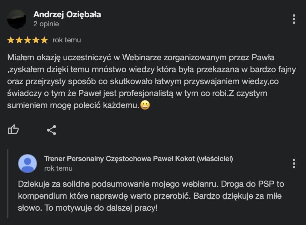 Opinia w Google: Andrzej Oziębała o webinarze