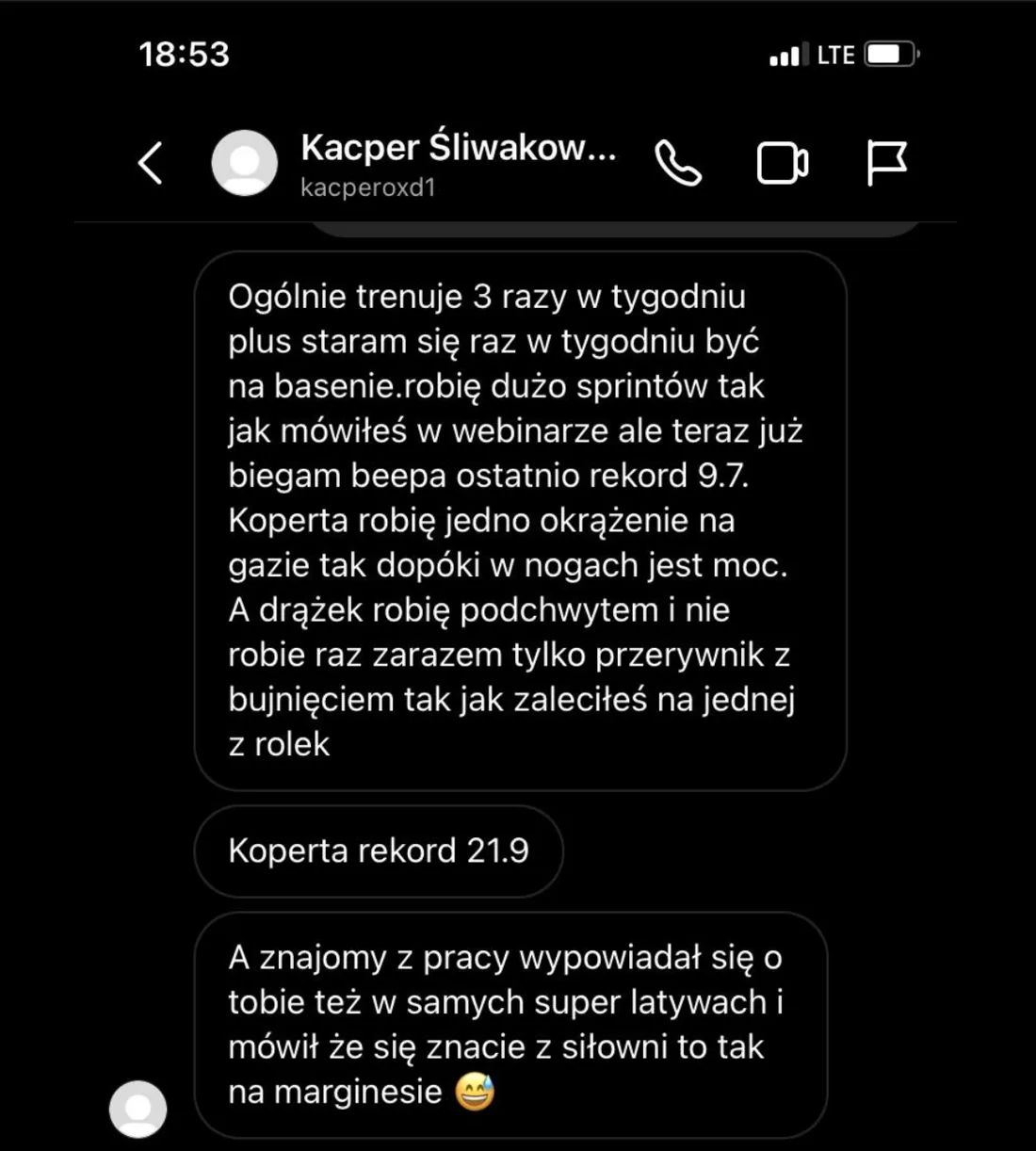 Wiadomość na Instagramie: Kacper Śliwakowski o webinarze
